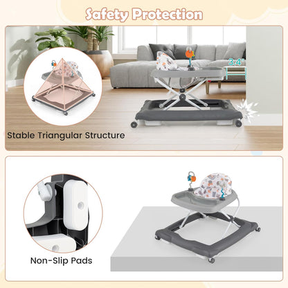 Baby Walker, Foldable Activity Walker with Adjustable Height, Large Tray & Removable Toys, Baby Walker - photo 3