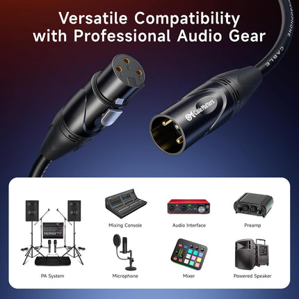 Cable Matters 2-Pack Premium Short XLR to XLR Cables - 1ft, Male to Female Microphone Cable, Oxygen-Free Copper (OFC) Mic Cord, Black