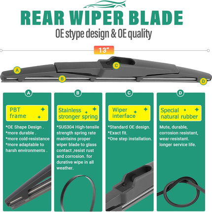 26" 18" 13" Windshield Wiper Blades Replacement for Kia Telluride 2020 2021 2022 2023 2024 2025 Sedona 2015-2021 Premium All Weather Front Rear Wipers Set - OEM Quality (Pack of 3)