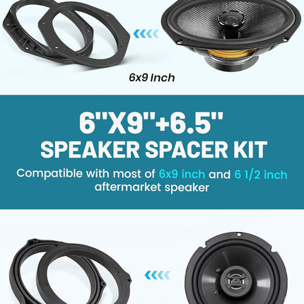 NuIth 6x9 Inch Front Door Speaker Bracket Wire Adapter + 6.5 Inch Rear Speaker Wiring Spacer kit for 2017-2024 Ford F150/F250/F350/F450/F550 Front & Rear Door Speaker Install Adapter Mount Plates
