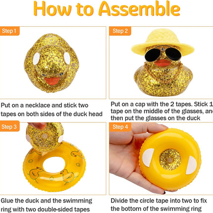 wonuu Rubber Duck Car Ornament Dashboard Decorations with Swim Ring Sunglasses Hat and Necklace, B_Blue
