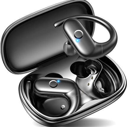 kurdene Wireless Earbuds Bluetooth Headphones Sport,Over Ear Buds with Deep Bass Sound,60Hrs Playtime Earphones Redesigned Comfort Fit with Earhooks for Running,Meeting,Workout-Black