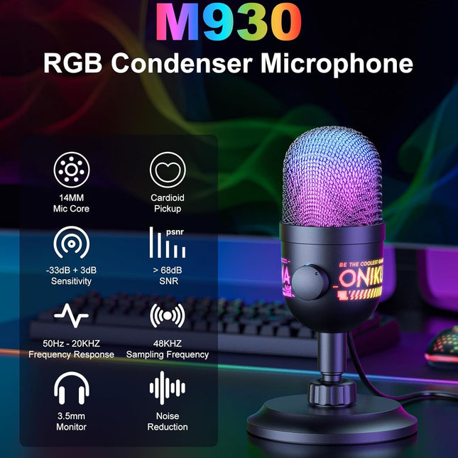 USB Gaming Microphone, RGB Condenser Mic for PC PS4 PS5 Mac