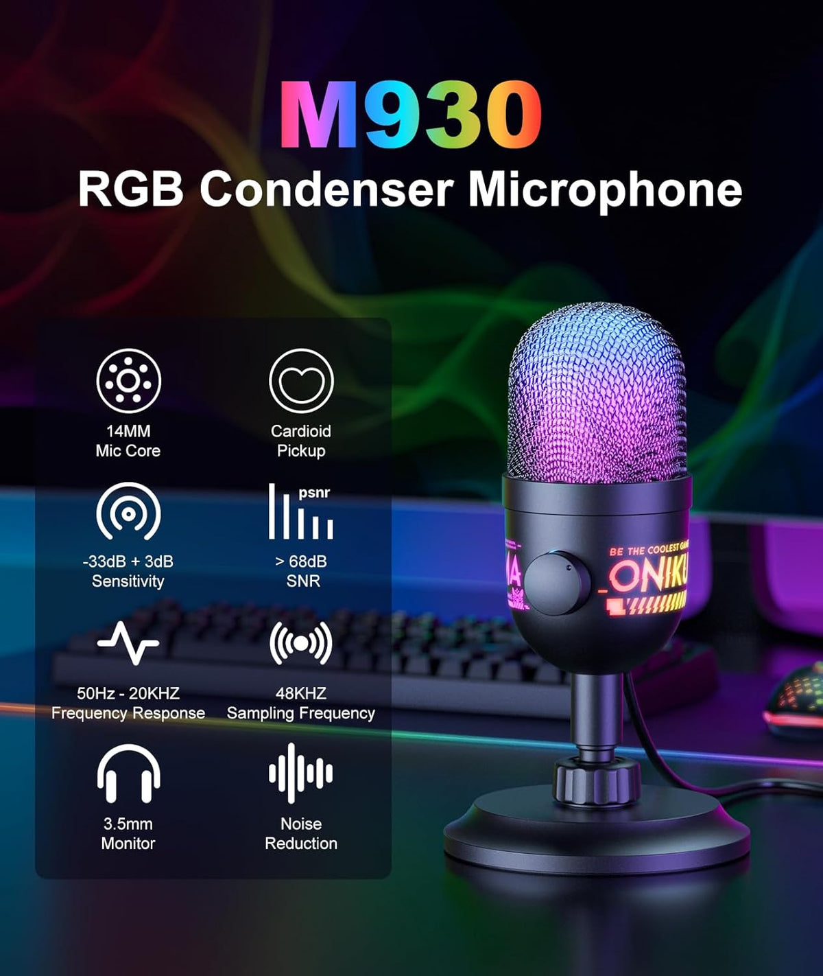 USB Gaming Microphone, RGB Condenser Mic for PC PS4 PS5 Mac - photo 2