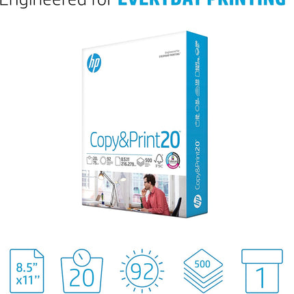 HP Printer Paper | 8.5 x 11 Paper | Copy &Print 20 lb | 1 Ream Case - 500 Sheets| 92 Bright | FSC Certified | 200060
