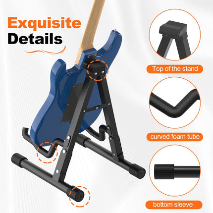 GLEAM Guitar Stand - Electric, Acoustic and Bass, Banjo Stand, A-Frame Metal Folding Guitar Rack with Non-Slip Rubber Sleeves and Foam Arms Black (Pack of 2)