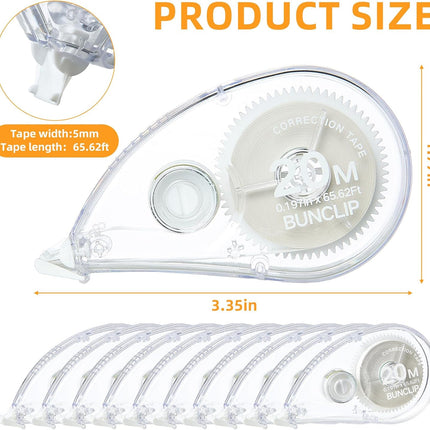 White Correction Tape, 10 Pack Bulk, Extra Long 65.62 Feet x 0.197 Inch, Strong Covering Power for Instant Corrections, Clear for Writing & No Marks for Copying, for School and Office