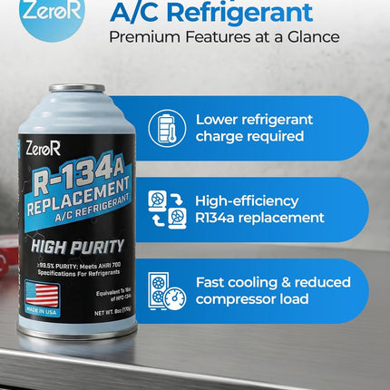 ZeroR® High-Purity R134a Replacement Refrigerant – Eco-Friendly 100% Natural Hydrocarbon A/C Recharge Gas – Compatible with R134a Systems – 1 Can (6 oz Each)