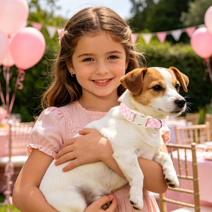 DOGWONG Girl Dog Collar for Large Dogs, Pink Checked Dog Collars, Pink Checked Dogs Collars for Medium Lrage Dogs, Neck 39-60 inches