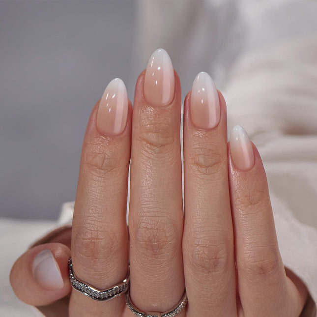 Press On Nails, Short Almond Pink Fake Nails, 32Pcs Full Kit