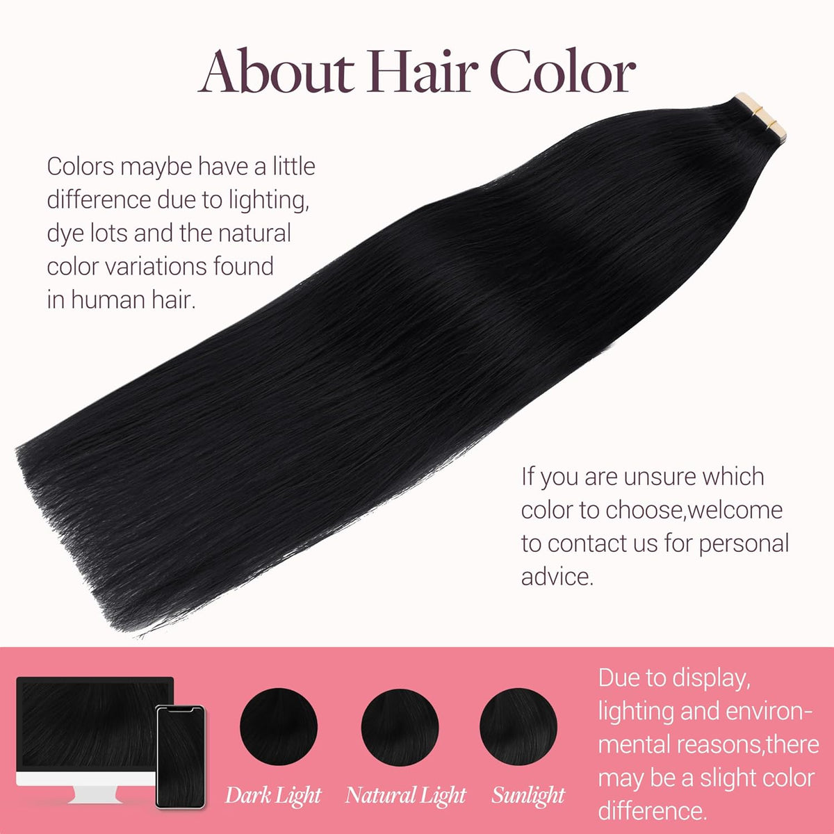Jet Black Tape-In Human Hair Extensions, 20 Inch, 50g, 20 Pieces - photo 4