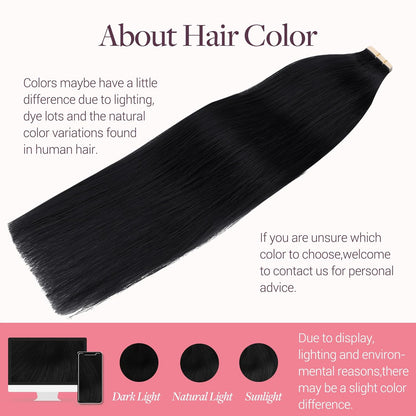 Jet Black Tape-In Human Hair Extensions, 20 Inch, 50g, 20 Pieces - photo 4