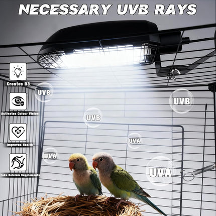 HOSUKKO Bird Cage Light Fixture Combo Kit with Chew Guard,Lamp Hood with 2.4% UVB UVA 20W Compact Fluorescent Bulb for All Kinds Captive Birds