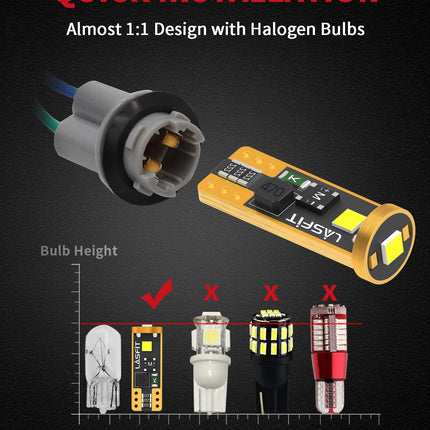 LASFIT 194 168 T10 2825 W5W LED Bulb Canbus Error Free, Non-Polarity 400LM Extremely Bright for Side Marker Map Doors, 12-24V, Amber Yellow, Pack of 2