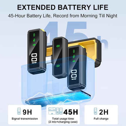 Mini Lavalier Microphone for iPhone/Android/PC, Lav Mic with 45H Battery, Noise Cancellation, 48KHz 16-Bit, Wireless Mic for Video Recording, Tiktok, YouTube, Vlog (Black+Yellow)