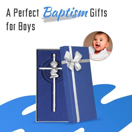 Baby Wall Cross Baptism Gifts for Boys, 7-inch Silver Blessing Boy Baptism Crosses for First Holy Communion Christening and Dedication Baptismal Gifts from Godparents