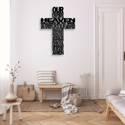 Metal Cross Wall Decor - Rustic Farmhouse Decor Black Prayer Text Cross Wall Art Home Decor for Living Room, Bathroom, Bedroom, Dining Room, Office, Church (Black)