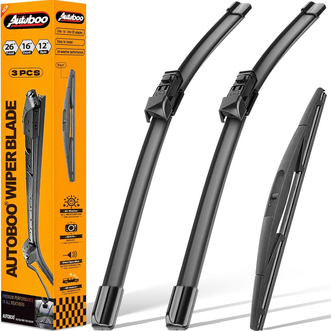 26 in + 16 in Windshield Wiper Set with 12 in Rear Blade, Pack of 3
