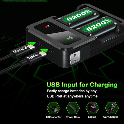 Ponkor Rechargeable Battery Packs for Series X|S/Xbox One, 2 x 6200 mWh Batteries with Charger for Xbox One S/X/Elite Controller Battery Pack Xbox Series X S Skin