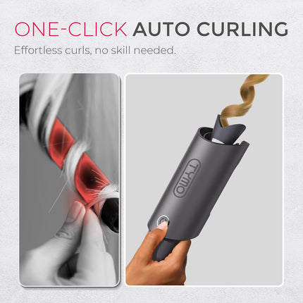 Automatic Rotating Curling Iron - Beach Waves Curling Wand, Portable Hair Curler, 500 Million Ionic, Dual Voltage & Lightweight for Travel, Ceramic Coating, 1 Inch, Metallic Gray