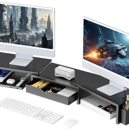Dual Monitor Stand Riser Desk Organizer in Black