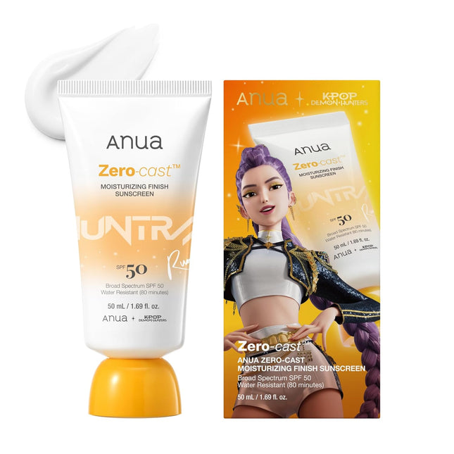 Zero-Cast Moisturizing Sunscreen SPF 50, Glow Natural Sunscreen for face, No White Cast, Hyaluronic Acid, Niacinamide, Oil-Free, KPop Demon Hunters, Korean Skincare, 1.69 fl oz
