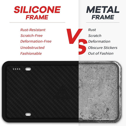 Silicone License Plate Frames,2 Pack Black Side-Opening License Bracket Holder with Easy Installation, License Plate Frame Without Obstruction.Rustproof, Rattle Proof & Weatherproof Universal