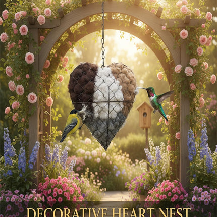Handmade Natural Fiber Bird Nesting Heart, Eco-Friendly Soft Nesting Material, Refillable Birds Nests Material Holder, Hummingbird Nest Boxes for Outside, Nester Houses Design for Wild Birds (1)