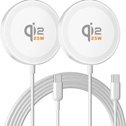 Qi2.2 25W Magnetic Wireless Charger: Fast Qi2 Charging Pad for iPhone 17 16 15 14 13 12 Pro Max, Samsung Galaxy S26 S25, Google Pixel 10, AirPods-Slim Portable for Desk Bedside Travel-White 2 Pack
