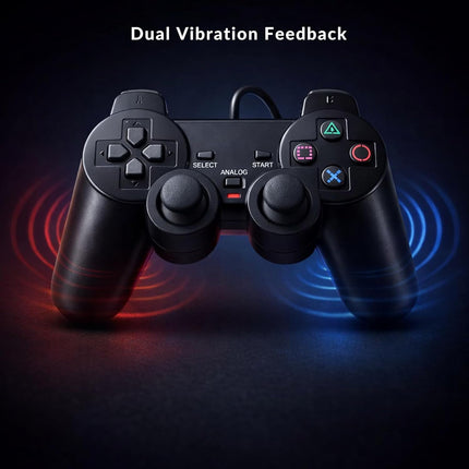 Digital Dynasty PS2 Controller, 2 Packs Wired Controller Compatible with PS2/PS2 Slim/PS1, PS2 Replacement Wired Controller with Dual Vibration, Black