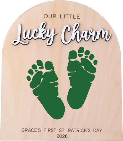 St Patrick's Day Baby Footprint Plaque, Baby Keepsake DIY Craft for Children (Lucky Charm)