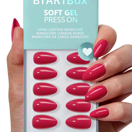 Press On Nails, Short Oval Dark Red Fake Nails, 32Pcs Full Kit - photo 12