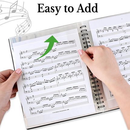 Sheet Music Folder 1 Pack, 40 Sleeves Hold 80 Pages, Easy to Annotate Pages, Music Binder with Spiral Binding that Stays Open and Lays Flat, Includes Label, Black