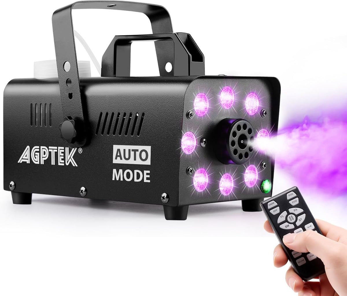600W Fog Machine with 12-Color LED Lights and Wireless Remote