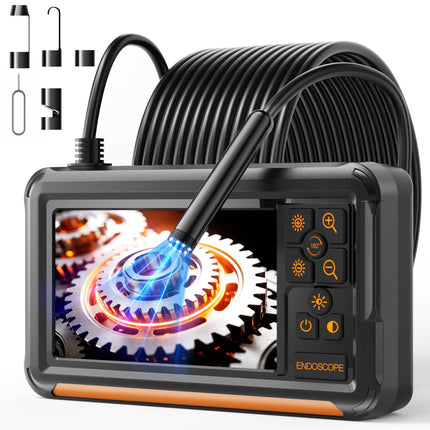Endoscope with Light, 1920P HD Borescope with 8 Adjustable LED Lights, Semi-Rigid Snake Camera, IP67 Waterproof Inspection Tool (16.4ft, Black + Dual Lens Wiring Harness)