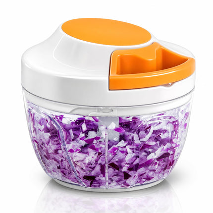 Manual Food Processor & Vegetable Chopper, Hand Pull String Garlic Mincer Onion Chopper Dicer for Salsa Pesto Guacamole, 3 Stainless Steel Blades, 500ml White