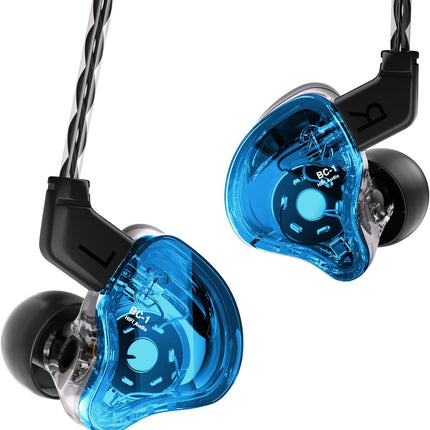 CCZ Melody Wired Earbuds Earphones, hifi 1DD 1BA Drivers in ear Headphones, in ear Monitors with Crisp Clear Sound, iem Corded Earbuds for Singers Musicians Drummer Studio (Blue, without microphone)