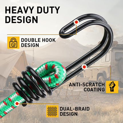 Bungee Cords Heavy Duty Outdoor: 20 Pcs Rubber Bungee Cords with Hooks in a Storage Jar Includes 10", 18", 24", 30", 36", 48" Bungee Cord for Camping, Tent, Fastening Items