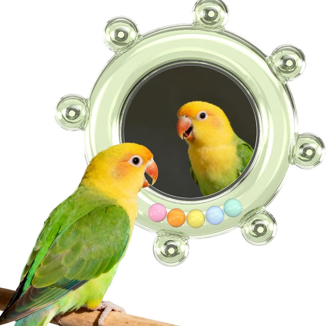 Bird Mirror Toys for Cage,Parakeet Rotating Sound Wheel Toy,Budgie Training Colorful Interactive Chew Toys for Canaries