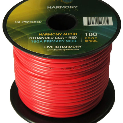 Harmony Audio HA-PW16RED Primary Single Conductor 16 Gauge Red Power or Ground Wire Roll 100 Feet Cable for Car Audio/Trailer/Model Train/Remote