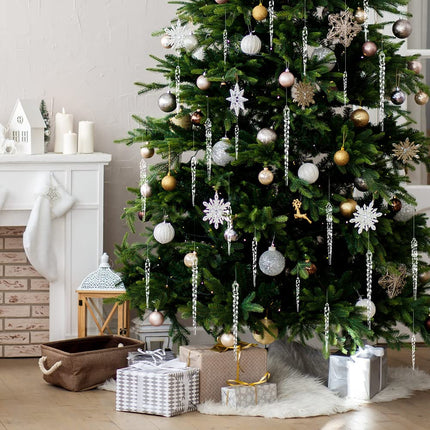 24pcs Christmas Tree Crystal Decorations 4 Styles Clear Acrylic Xmas Tree Icicle Hanging Ornaments for Christmas New Year Holiday Wedding Winter Party Decor