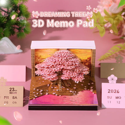 3D Memo Pad Time Piece Calendar 2026,3D Art Calendar 2026 Cherry Blossom Tree Rip Away Calendar Notes for Record, Bookmark, Gift & Decorative Office Decor