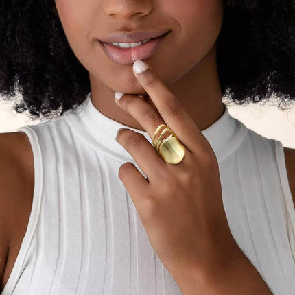 Chunky Rings for Women Gold and Silver Statement Rings Mask Dome Gold Plated Fashion Band Ring Cocktail Costume Jewelry Gift