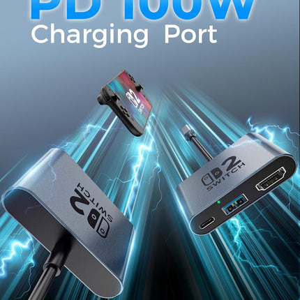 Switch 2 Dock,Portable USB C Docking Station with 4K@120Hz/PD 100W/USB 3.0 Port,Aluminum Alloy Travel TV Dock for Switch/Steam Deck/ROG Xbox Ally X/Legion Go 1/2/S