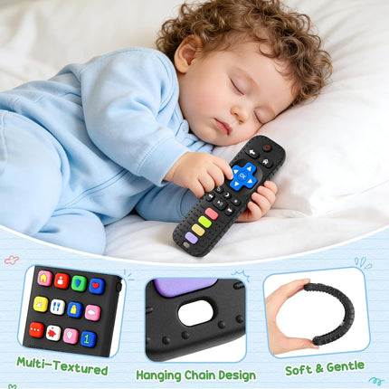 2 Pack Baby Teething Toys for 3-6 6-18 Months, Silicone Phone & TV Remote Control Shape Teether Toys, Newborn Teething Relief Sensory Chew Toys, Baby Shower Gifts for Infant Boys Girls 6-12 Months