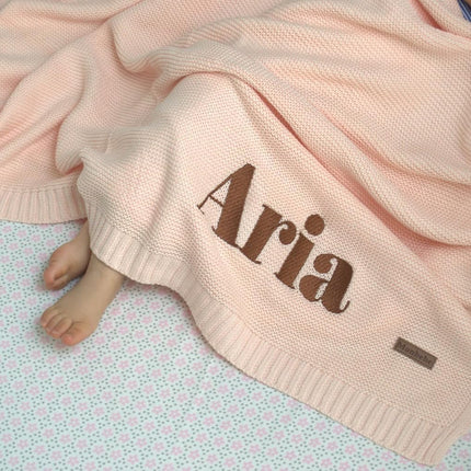 Monbebe Personalized Baby Blanket with Name | Custom Newborn Gift | Embroidered Infant Blanket | Soft Cotton Knit Swaddle | Monogrammed Baby Bedding | Boys and Girls Crib Throw (Light Pink)