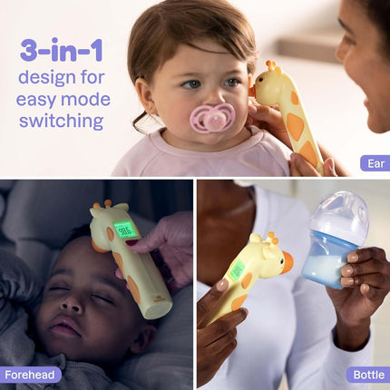 Playhouse MD Baby Thermometer for Kids – Digital Infrared No-Touch Forehead & Ear Thermometer, 3-in-1 Contactless Thermometer with Fever Indicator, Fever Buddy Giraffe