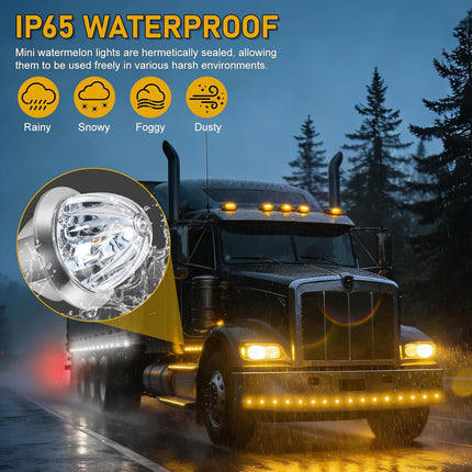 10PCS Mini Watermelon Lights, 3/4 Inch Dual Revolution Amber Turn Signal Marker to White Auxiliary LED Watermelon Light, IP65 Waterproof Side Clearance Tail Griller Lights, for 12V Trailers Trucks RV