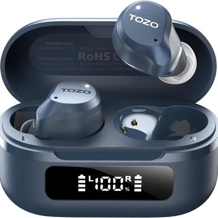 TOZO NC9 Hybrid Noise Cancelling Wireless Earbuds, Bluetooth 5.3 Ear Buds, 6 Mic ENC, IPX8 Waterproof, 60H Playtime, App EQ