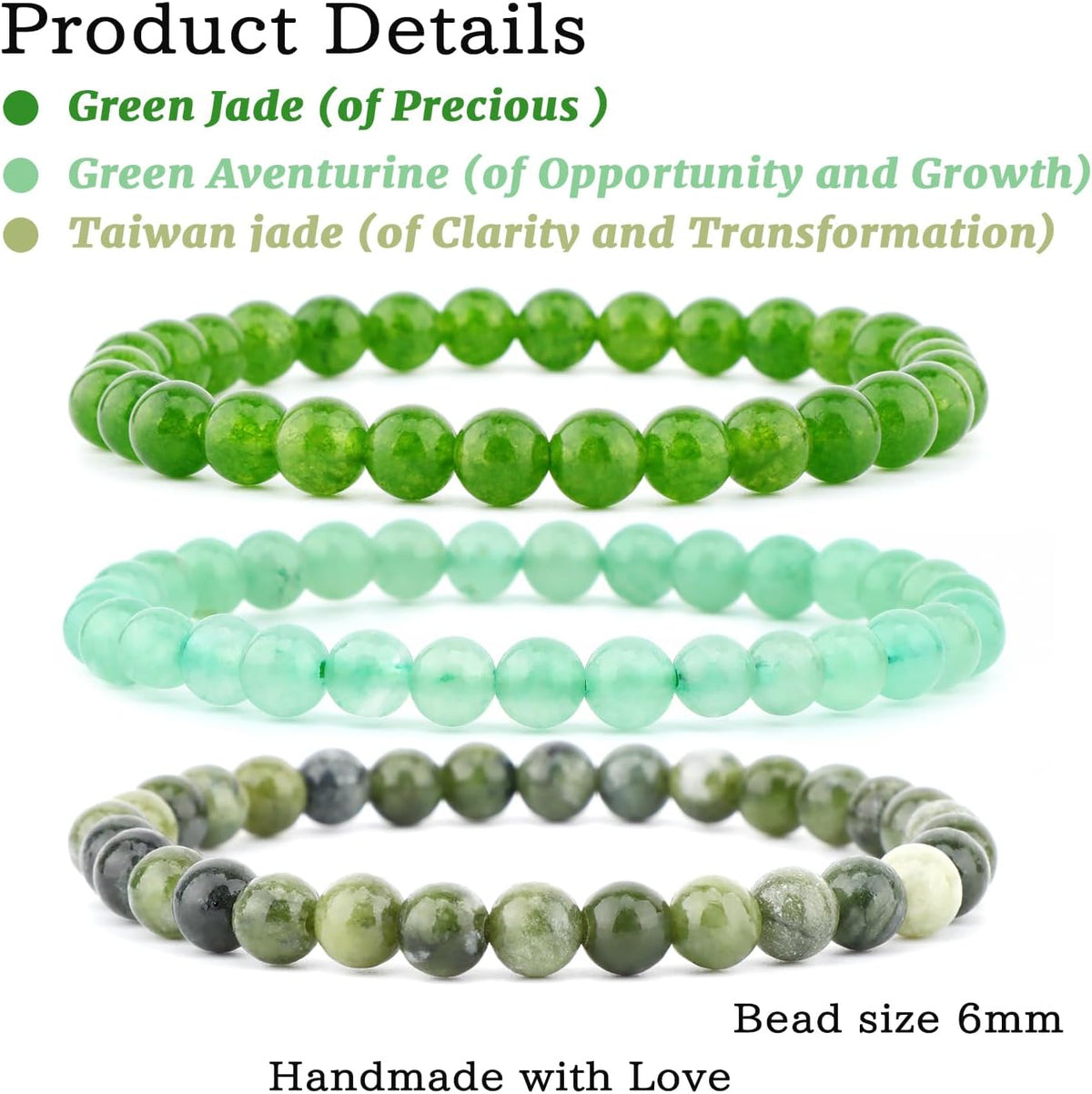 3-Piece 6mm Natural Crystal Gemstone Stretch Bracelets - photo 2